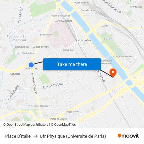 Place D'Italie to Ufr Physique (Université de Paris) map