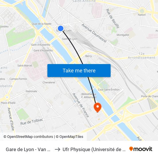 Gare de Lyon - Van Gogh to Ufr Physique (Université de Paris) map