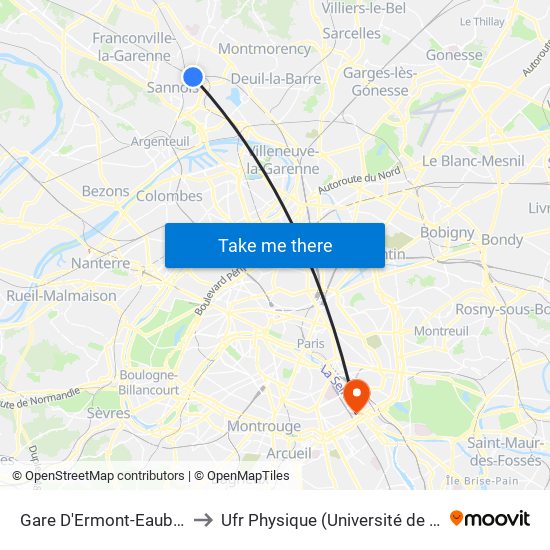 Gare D'Ermont-Eaubonne to Ufr Physique (Université de Paris) map