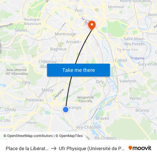Place de la Libération to Ufr Physique (Université de Paris) map