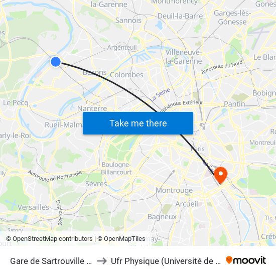 Gare de Sartrouville - RER to Ufr Physique (Université de Paris) map