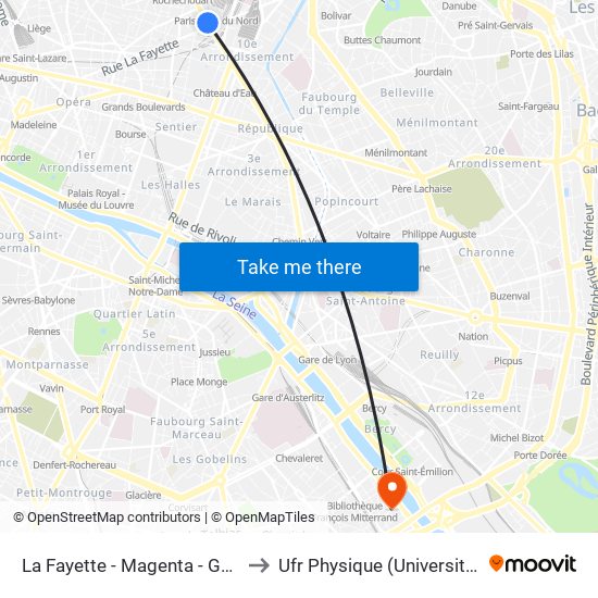 La Fayette - Magenta - Gare du Nord to Ufr Physique (Université de Paris) map