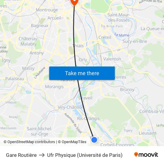 Gare Routière to Ufr Physique (Université de Paris) map