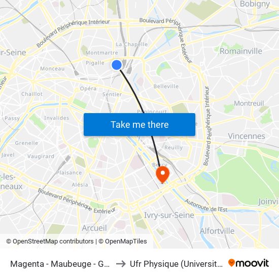 Magenta - Maubeuge - Gare du Nord to Ufr Physique (Université de Paris) map