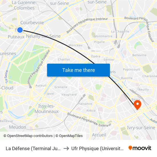 La Défense (Terminal Jules Verne) to Ufr Physique (Université de Paris) map