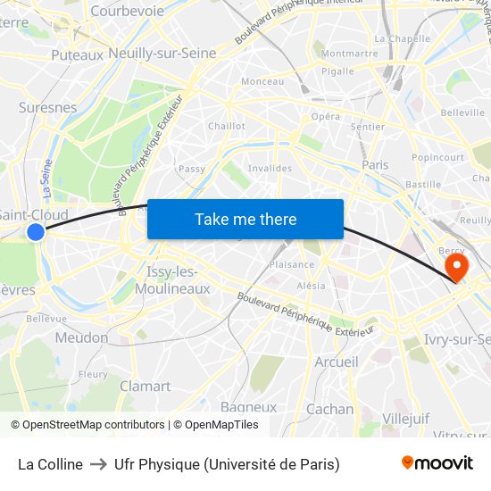 La Colline to Ufr Physique (Université de Paris) map