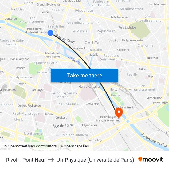 Rivoli - Pont Neuf to Ufr Physique (Université de Paris) map