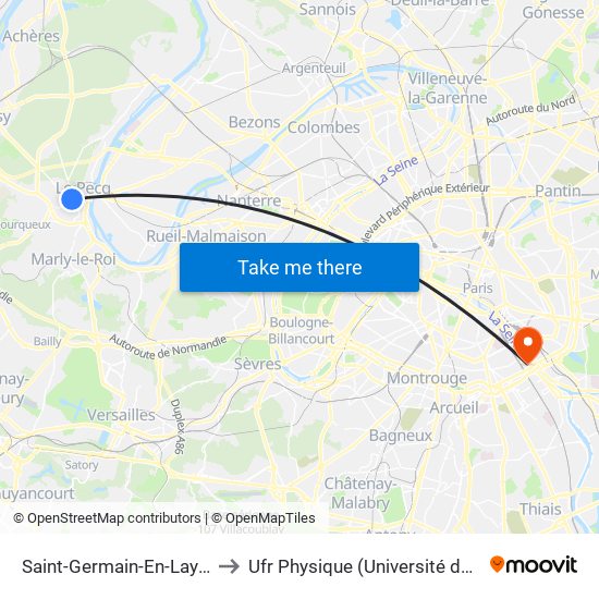 Saint-Germain-En-Laye RER to Ufr Physique (Université de Paris) map