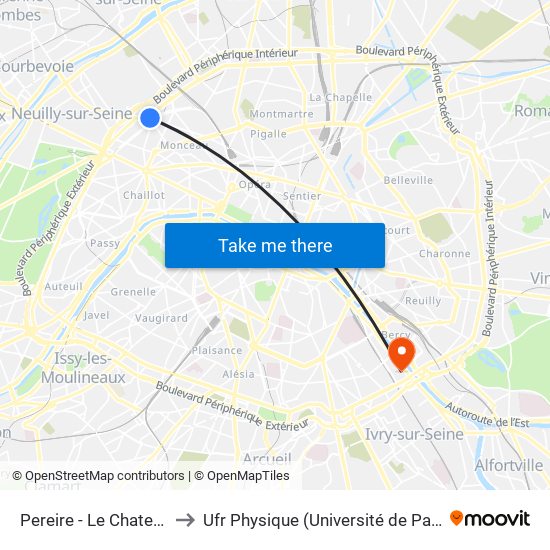 Pereire - Le Chatelier to Ufr Physique (Université de Paris) map