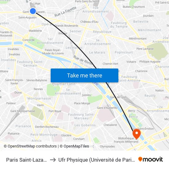 Paris Saint-Lazare to Ufr Physique (Université de Paris) map