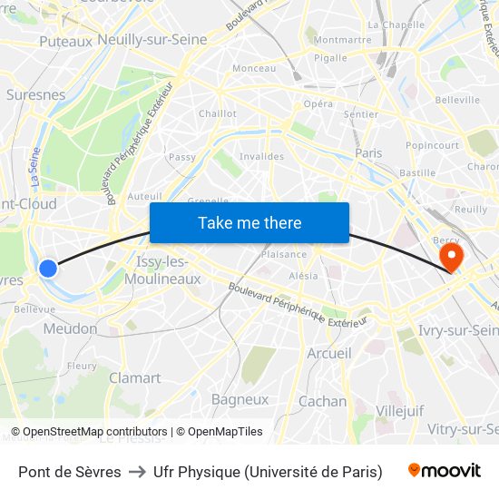 Pont de Sèvres to Ufr Physique (Université de Paris) map