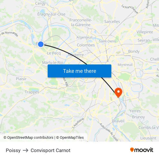 Poissy to Convisport Carnot map