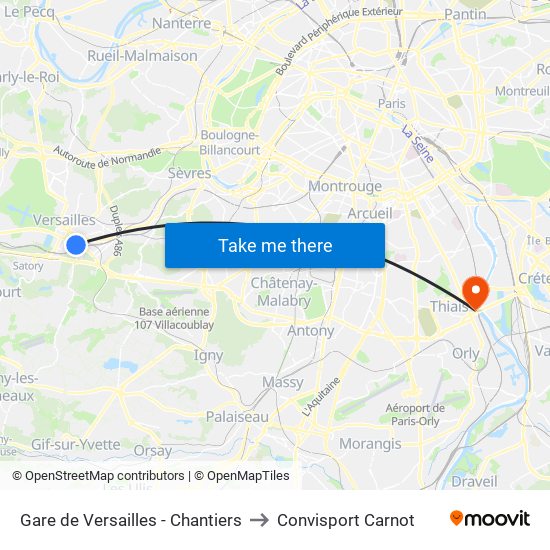 Gare de Versailles - Chantiers to Convisport Carnot map