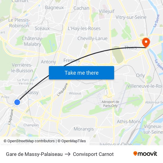 Gare de Massy-Palaiseau to Convisport Carnot map