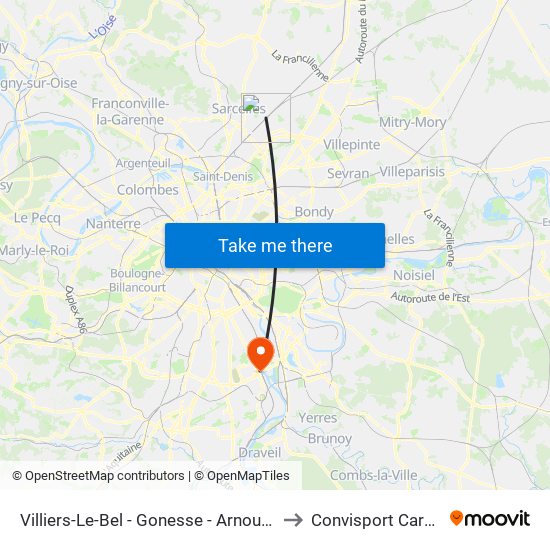 Villiers-Le-Bel - Gonesse - Arnouville to Convisport Carnot map