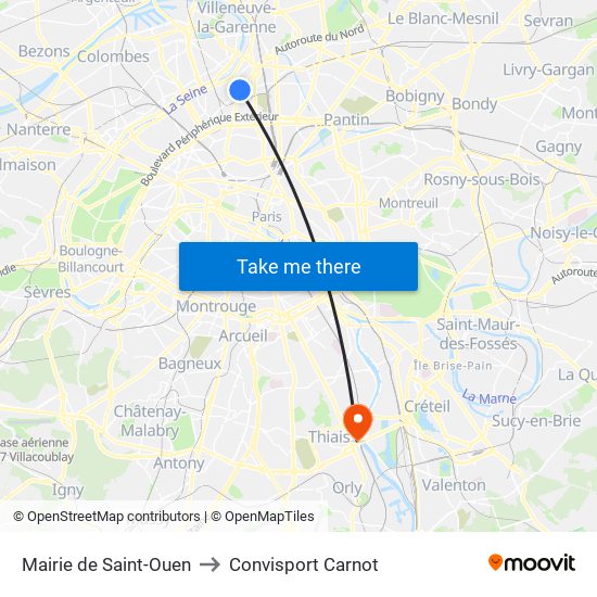 Mairie de Saint-Ouen to Convisport Carnot map