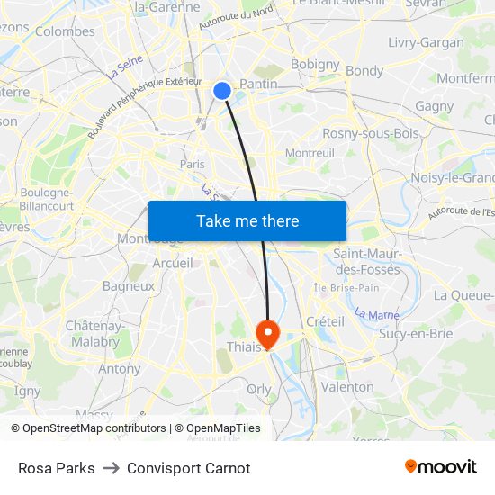 Rosa Parks to Convisport Carnot map