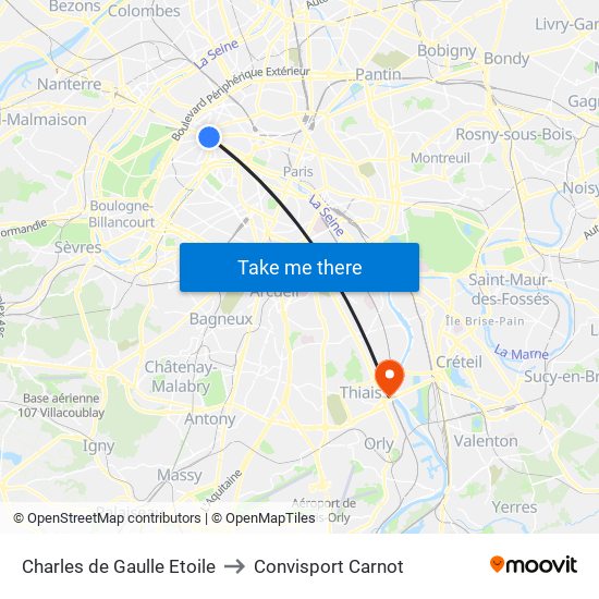 Charles de Gaulle Etoile to Convisport Carnot map