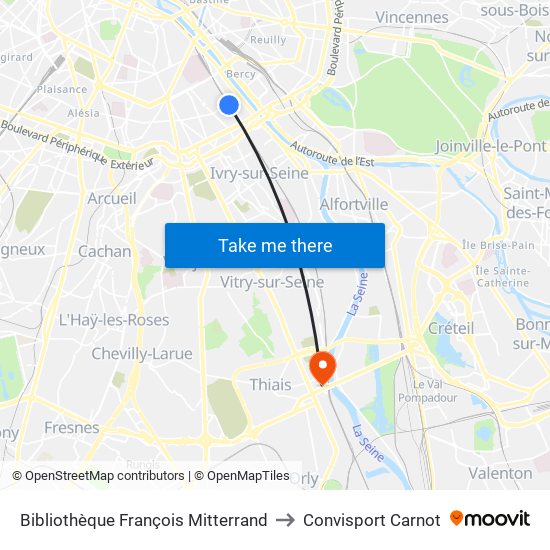 Bibliothèque François Mitterrand to Convisport Carnot map