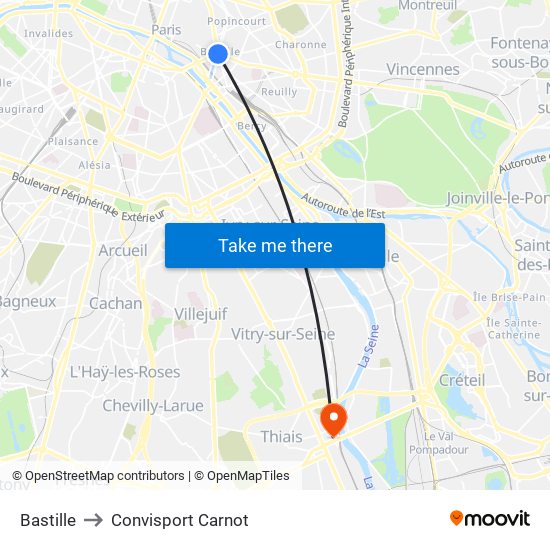 Bastille to Convisport Carnot map