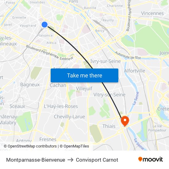 Montparnasse-Bienvenue to Convisport Carnot map