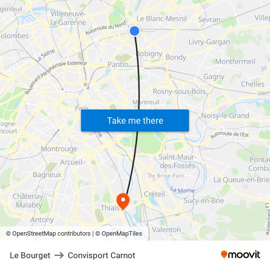 Le Bourget to Convisport Carnot map
