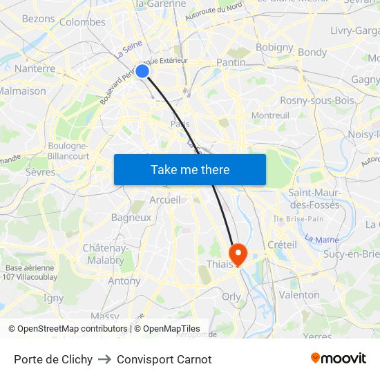 Porte de Clichy to Convisport Carnot map