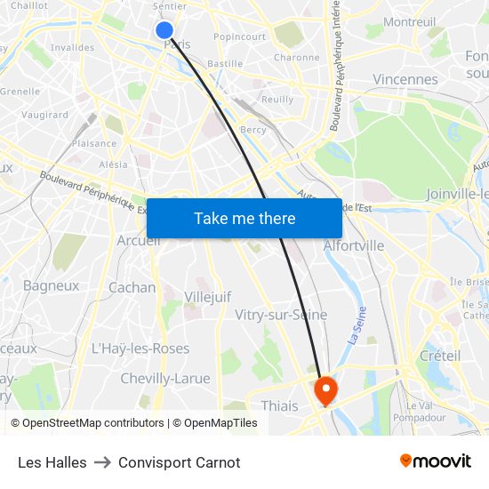 Les Halles to Convisport Carnot map