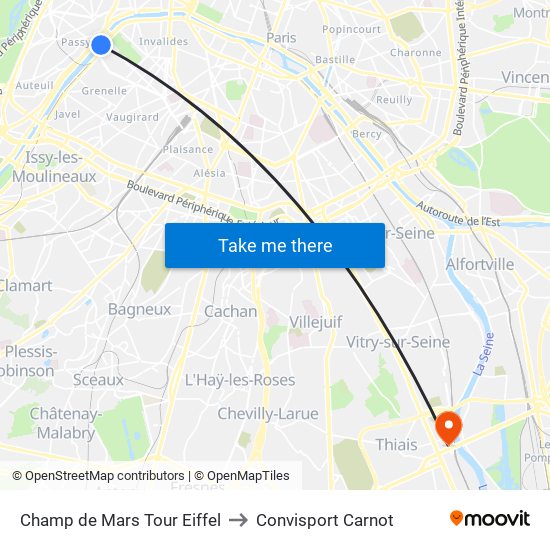 Champ de Mars Tour Eiffel to Convisport Carnot map