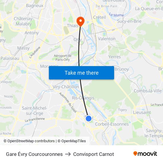 Gare Évry Courcouronnes to Convisport Carnot map