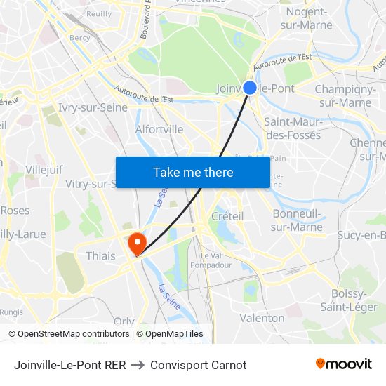 Joinville-Le-Pont RER to Convisport Carnot map