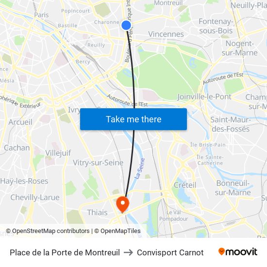 Place de la Porte de Montreuil to Convisport Carnot map