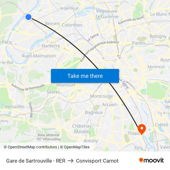 Gare de Sartrouville - RER to Convisport Carnot map