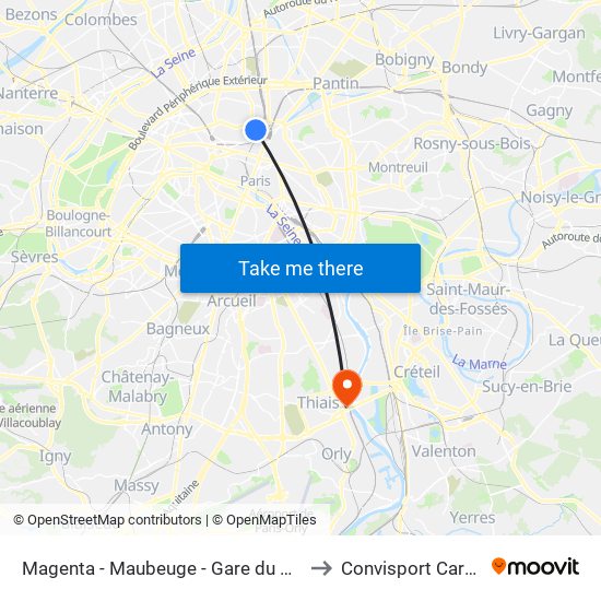 Magenta - Maubeuge - Gare du Nord to Convisport Carnot map