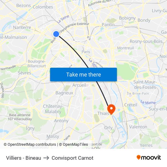 Villiers - Bineau to Convisport Carnot map