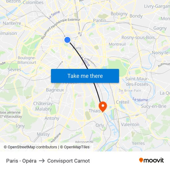 Paris - Opéra to Convisport Carnot map