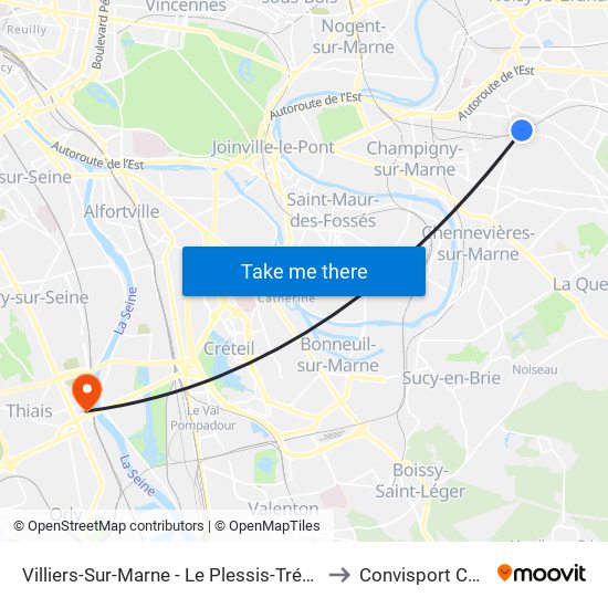 Villiers-Sur-Marne - Le Plessis-Trévise RER to Convisport Carnot map