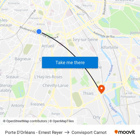 Porte D'Orléans - Ernest Reyer to Convisport Carnot map