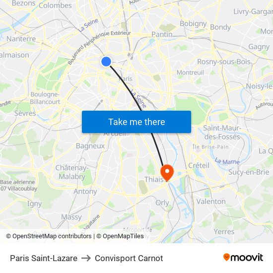 Paris Saint-Lazare to Convisport Carnot map
