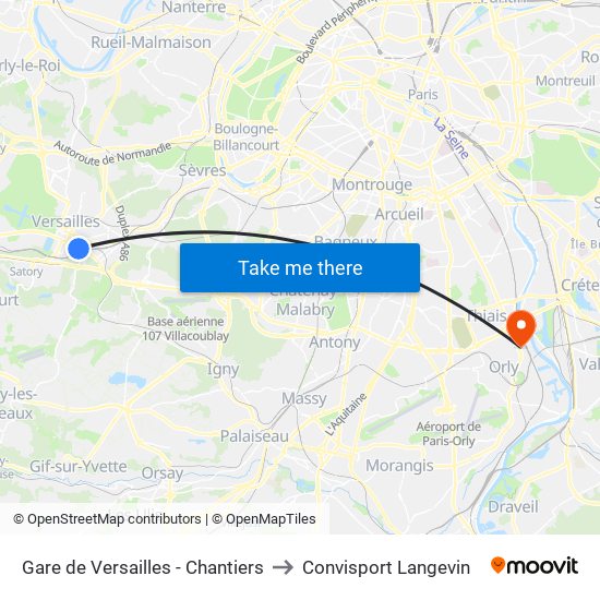 Gare de Versailles - Chantiers to Convisport Langevin map