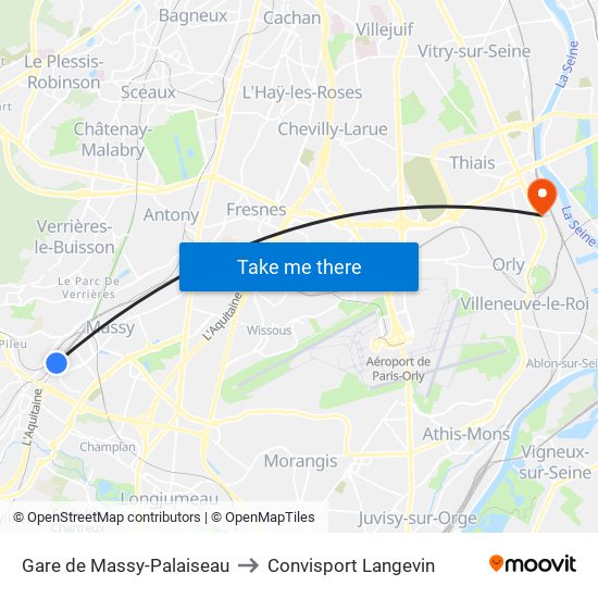 Gare de Massy-Palaiseau to Convisport Langevin map