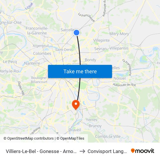 Villiers-Le-Bel - Gonesse - Arnouville to Convisport Langevin map
