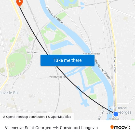 Villeneuve-Saint-Georges to Convisport Langevin map