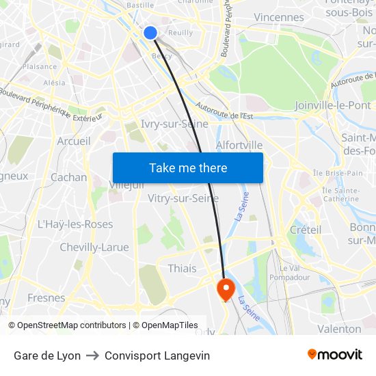 Gare de Lyon to Convisport Langevin map