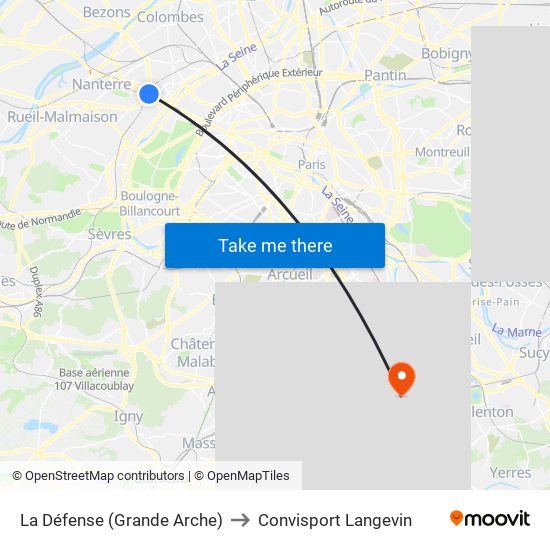 La Défense (Grande Arche) to Convisport Langevin map