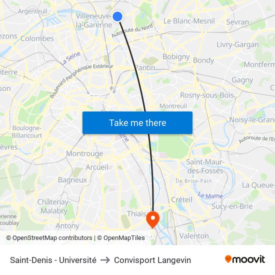 Saint-Denis - Université to Convisport Langevin map
