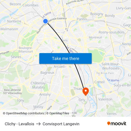 Clichy - Levallois to Convisport Langevin map