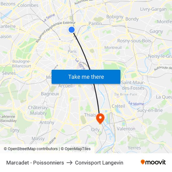 Marcadet - Poissonniers to Convisport Langevin map
