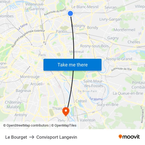 Le Bourget to Convisport Langevin map