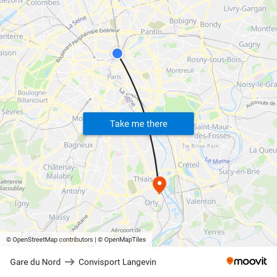 Gare du Nord to Convisport Langevin map
